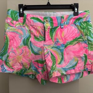 Lilly Pulitzer Pink and Green Bermuda Shorts Vibrant Tropical Print
